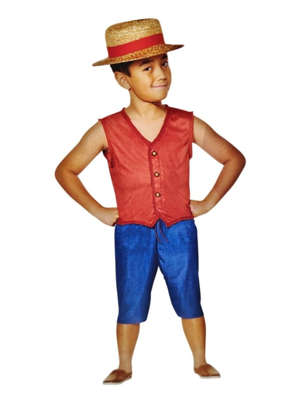 Netflix One Piece Luffy Boys Costume Size L Vest Shorts Straw Hat Cosplay
